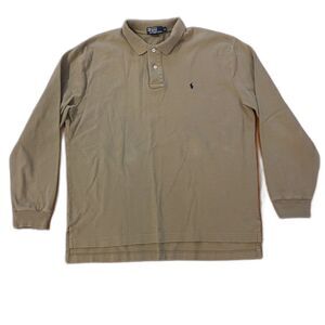 Polo Ralph Lauren Y2K XL Mens Long Sleeve Knit Polo Top Khaki Cotton Preppy